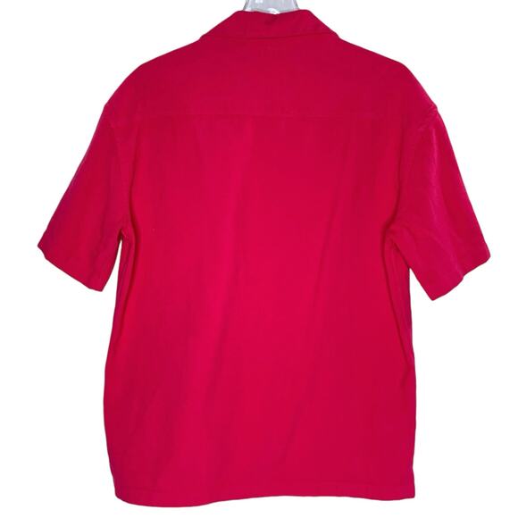 Zara L Mens Cotton Button Front Shirt Bold Magenta Short Sleeves - Picture 3 of 10